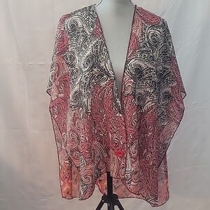 Truth Woman's Red, Black & White Kimono With Front Button, Size: S